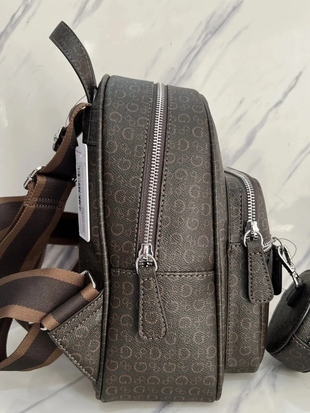 GUESS Brown Logo Mini Backpack with Coin Pouch